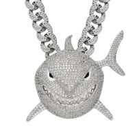 Hip Hop Big Shark Pendant Necklace For Men Cubic Zircon Shark Boy Jewelry With Iced Out Crystal Miami Cuban Link Chain