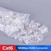 100pcs Gold Plated Cat6 Cat5 RJ45 Net Network Modular Plug Connector 8P8C Unshielded Modular Plug Ethernet Cable Crimper RJ 45