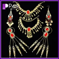 PETI JEWELLERY วินเทจ เครื่องประดับระบำหน้าท้อง พลอยเทียมเทียม โบฮีเมียน อุปกรณ์เสริมผม อุปกรณ์เสริมเครื่องแต่งกาย ของอินเดีย ต่างหูรูปดอกไม้ สำหรับผู้หญิง
