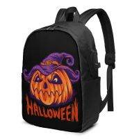 Halloween Pumpkin With Hat Backpacks Funny Charging USB Campus Youth Backpack Lightweight Modern Bags