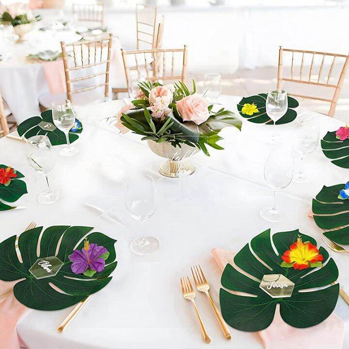 105pcs-tropical-palm-leaves-plants-artificial-105pcs-7-kinds-green-leaf-party-table-decorations