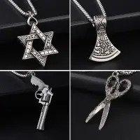 [Free ship] version of the hexagram titanium steel necklace trendy male personality hip-hop hanging feather pendant sweater chain long