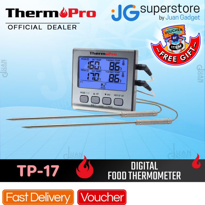 ThermoPro TP-17 Dual Probe Digital Cooking Meat Thermometer Large LCD Backlight Food Grill Thermometer with Timer Mode for Smoker Kitchen Oven BBQ