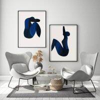 ภาพวาดผ้าใบ Navy Blue บทคัดย่อโมเดิร์นหญิงโปสเตอร์ผู้หญิงรูป Wall Art Mid Century หรูหราภาพตกแต่งบ้าน