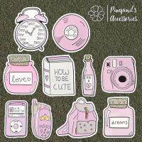 ʕ •ᴥ•ʔ ✿ พร้อมส่ง : เข็มกลัดเซ็ทกล้อง,มือถือ,แผ่นซีดีและเป้สีชมพู | Pink Camera, Mobile Phone, CD &amp; Bag Enamel Brooch Pin Set