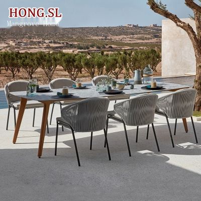 Support customization Outdoor leisure table and chair three-piece combination hotel courtyard open-air balcony model room designer rattan dining table and chairs