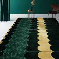 Dark Green Emerald Green Car Geometric Gold Line White Marble Mosaic Area Car Living Room Bedroom Sofa Non-slip Floor Mat