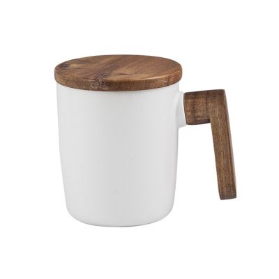 Wooden Handle with Cover Coffee Cup Lovers Coffee Mugs Ceramic Coffee Mug Cup Set Wooden Coffee Cup