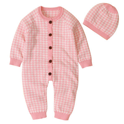 spring and autumn new female baby clothes knitted cute romper girl cartoon English romper boy knitted sweater + hat set