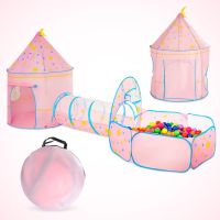 Outdoor 3 In 1 Kids Play Tent Foldable Indoor Outdoor Crawling Tunnel Durable Pop Up Play House Ball Pit with Basketball Hoop