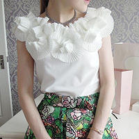 Chiffon womens new Korean student net red T-shirt womens sweet shirt three-dimensional flower sleeveless top women