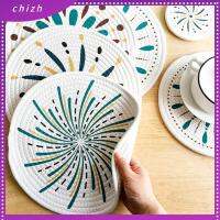 CHIZH 4Pcs ผ้าทอฝ้าย Trivets กลมกลมๆ 7นิ้วค่ะ แผ่นรองอาหาร ทนทานต่อการใช้งาน สีสันสดใส แผ่นฉนวนกันความร้อน โต๊ะสำหรับโต๊ะ