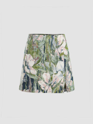 Cider K-POP กระโปรงผู้หญิง กระโปรงแฟชั่นผญ ลายดอกไม้ มินิสเกิร์ต ลุคสตรีทJacquard Floral Split Mini Skirt