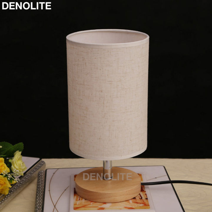 denolite-การออกแบบที่เรียบง่ายทันสมัยโคมไฟตั้งโต๊ะข้างเตียงขนาดเล็กรอบไม้โคมไฟผ้าสำหรับตกแต่งบ้านร้านค้า