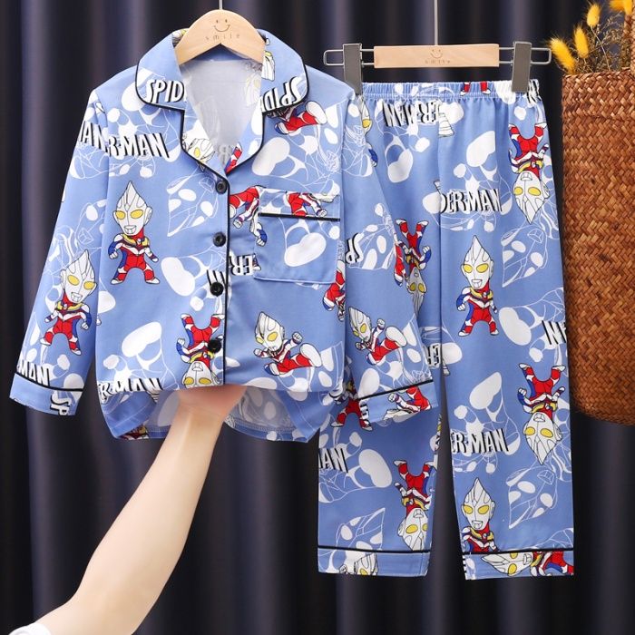ส่งของ-korean-style-kids-boys-cotton-pyjamas-set-baby-sleepwear-children-long-sleeves-cartoon-print-pajamas-sleep-suit