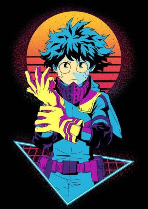 my-hero-academia-anime-โปสเตอร์-retro-neon-ตัวการ์ตูน-todoroki-deku-ภาพวาดผ้าใบภาพผนังศิลปะสำหรับตกแต่งบ้าน