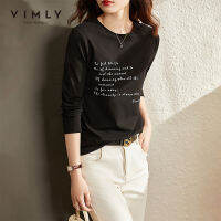 VIMLY letter printted long sleeve T-shirt for women autumn 2021 cotton Korean loose round neck tops ins streetwear T-shirt F8800