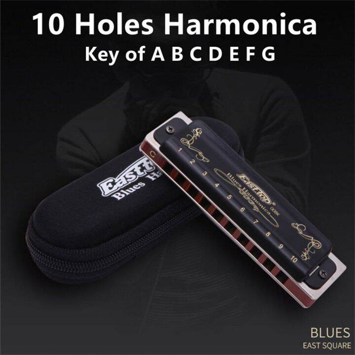 Easttop 10 Holes Harmonica Blue Mouth Organ Professional Key Of A B C D ...