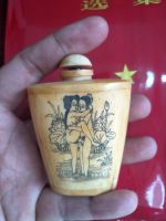 ✣ Rare Qing Dynasty bone snuff bottleloveHand painting 02Free shipping