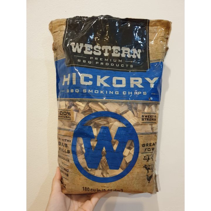 western-hickory-bbq-smoking-chips-เวสเทิร์นเศษไม้หอมรมควันกลิ่นฮิคกอรี่-2-25-ปอนด์-สีน้ำเงิน