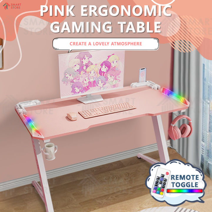 smartstore-โต๊ะเกมมิ่ง-โตะคอมพิวเตอร์-สีชมพู-โต๊ะเกมมิ่ง-โต๊ะคอมเกมมิ่ง-pink-gaming-table-โต๊ะ-โต็ะคอม-มีไฟ-ledสวย-ไม่แสบตา-หน้าโต๊ะหุ้มคาร์บอน-3d