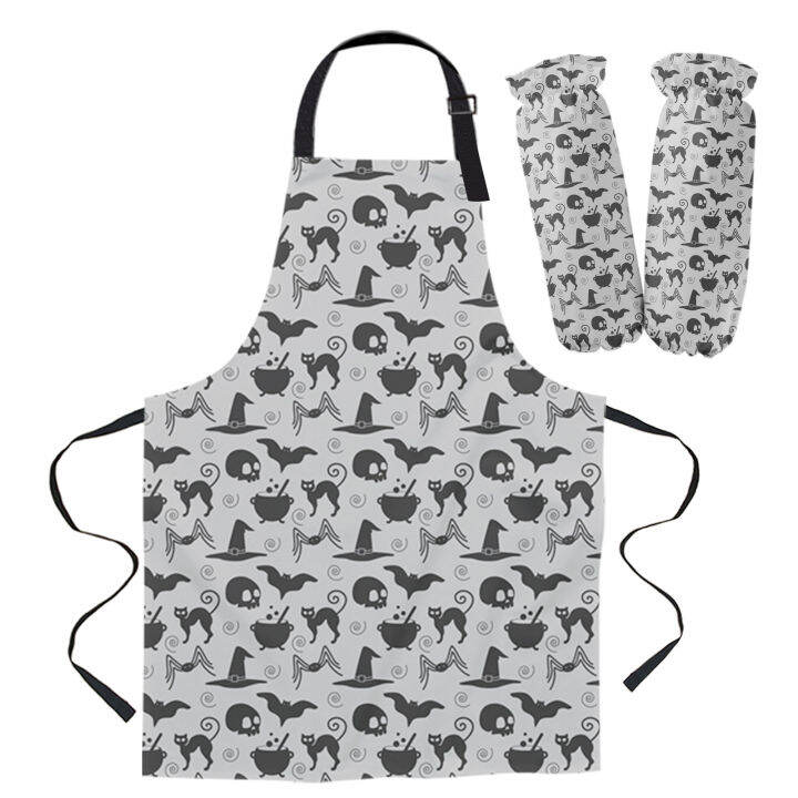 apron-kit-black-witch-skull-moon-divination-kitchen-bib-oven-mitts-for-cooking-woman-kids-aprons-cuff-baking-accessories