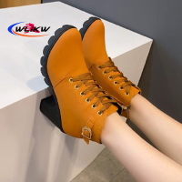 2021 New spring Winter Women Pumps Boots High Quality Lace-up European Ladies shoes PU high heels Boots Fast delivery