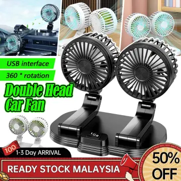 Car Dual Head Fan Portable 360° Rotatable Auto Cooler Air Fan 3-Speed  Adjustable