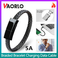 VAORLO สายรัดข้อมือ5A USB สายชาร์จแบบเร็วอเนกประสงค์,สายสามารถใส่ได้กับ iPhone แบบพกพาทำจากหนังถักสายส่งข้อมูลสำหรับสายชาร์จขนาดเล็ก Type C