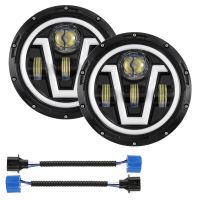 【ไฟหน้า】ไฟหน้ารถมอเตอร์ไซค์แบบ LED 2ชิ้น7นิ้วกับ DRL พร้อมไฟเลี้ยวพร้อมอะแดปเตอร์ H4เป็น H13สำหรับ07-17รถจี๊ปทุกรุ่นที่มีรถจักรยานยนต์รถไฟห