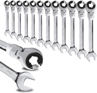 Ratcheting Wrench Set with Open Flex-head Metric Tubing Combination Wrench Set 8-30mm Tubing Ratchet Wrench