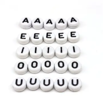 Beads for Jewelry Making 50pcs 7mm Alphabet Beads Black Beads Separate  Letter beads for Kids Vowel Beads Square beads for Women