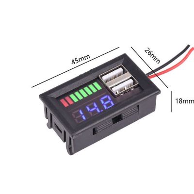 USB 5V 2.4A Car Voltmeter Voltage Panel 12V-24V 3S-7S Lithium Battery Capacity Indicator Tester Lead acid