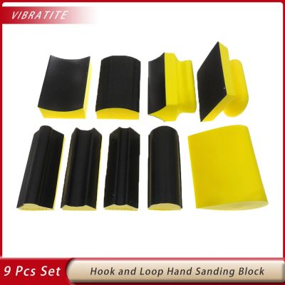 9Pcs Hand Sanding Block Set Hook and Loop Assorted Shaped Sanding Disc Holder Grinding Sponge Abrasive Tool Manual Grinding