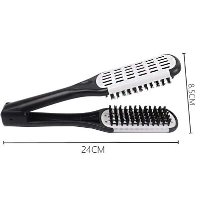 ‘；【。- Pro Hairdressing Straightener Nylon Hair Straightening Double Brushes V Shape Comb Clamp Not Hurt Styling Tools DIY Home