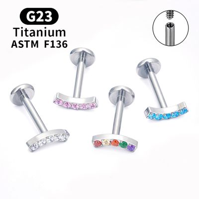 【YP】 Titanium Colourful Paved Piercing Stud Earrings 16G Labret Ear Cartilage Helix Daith Jewelry