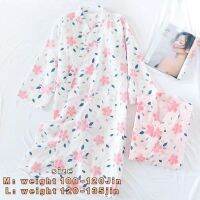 【NEW Popular02】☋☑ชุดนอนกิโมโนผู้หญิงยาวปานกลาง,ชุดนอนกิโมโนผ้าฝ้ายบริสุทธิ์7แขนหนึ่งชิ้นใหม่ใส่สบายกระโปรงอาบน้ำยาวปานกลาง