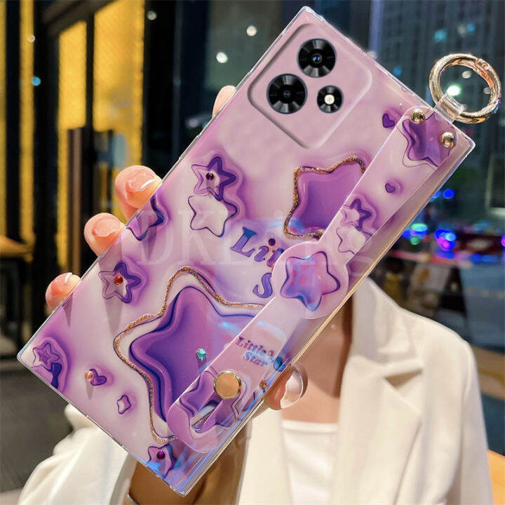 เคสลาย3d-ดาวน่ารักสำหรับ-realme-c55-c53แฟชั่นประดับพลอยเทียมบลูเรย์แบบนิ่มเคสโทรศัพท์-realme-c55-nfc-realmec53ฝาหลังรูปการ์ตูนพร้อมสายรัดข้อมือ