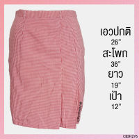 USED - Red Plaid Skirt | กระโปรงสั้นสีแดง เอวปกติ ลายสก็อต ทรงเอ ทำงาน ผ่าหน้า สายฝอ มือสอง