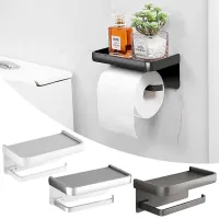 Aluminum Black Toilet Paper Holder with Shelf Rustproof Wall Mounted Toilet Tissue Roll Holder for Bathroom Accessories Storage Toilet Roll Holders