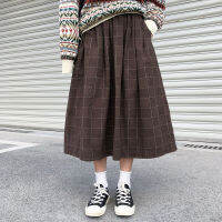 YBYR Japanese Style Elastic High Waist Long Skirts Woman Autumn Winter Female Loose Plaid A-line Pleated Skirts Harajuku Spring