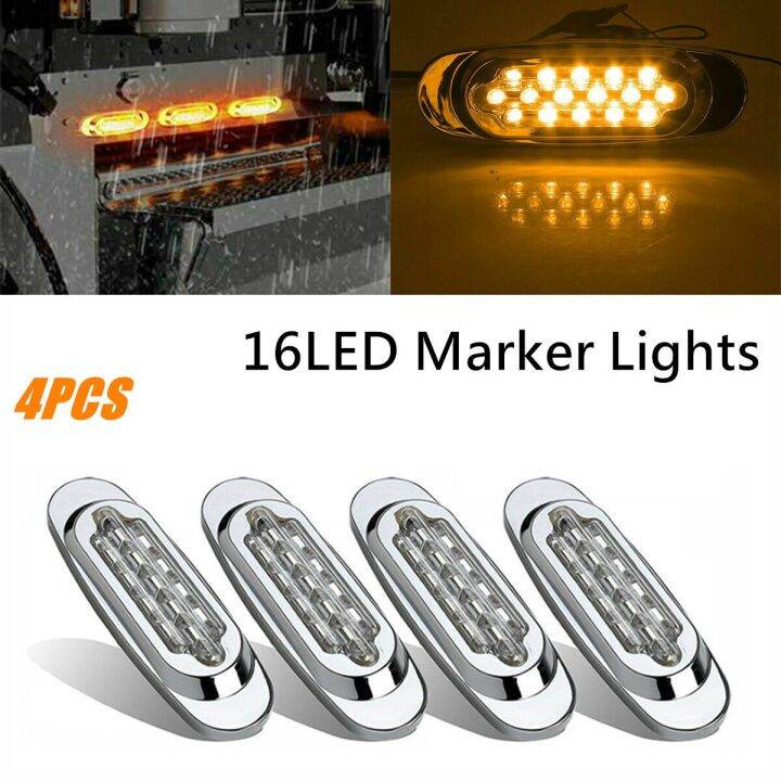4 Piece 16 Led Side Marking Lights For Freightliner Peterbilt Truck Cab