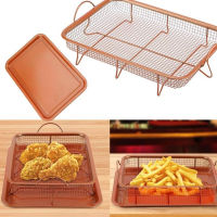 Metal Copper Tray Microwave Oven Copper Baking Tray BBQ Tray Fry Pan Non-stick Chips Basket Baking Dish Grill Mesh Kitchen Tool