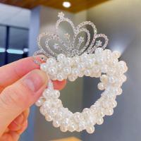 “：{+ Crown Headwear Sweet Princess Pearl Ruer Band For Girls Children Elastic Hair Ring Rhinestone Crown Headwear Girls Kids Hair