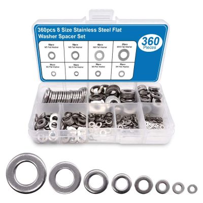 Flat washer combination kit -8 sizes M2 M2.5 M3 M4 M5 M6 M8 M10-360 stainless steel flat washers for automobiles machinery etc