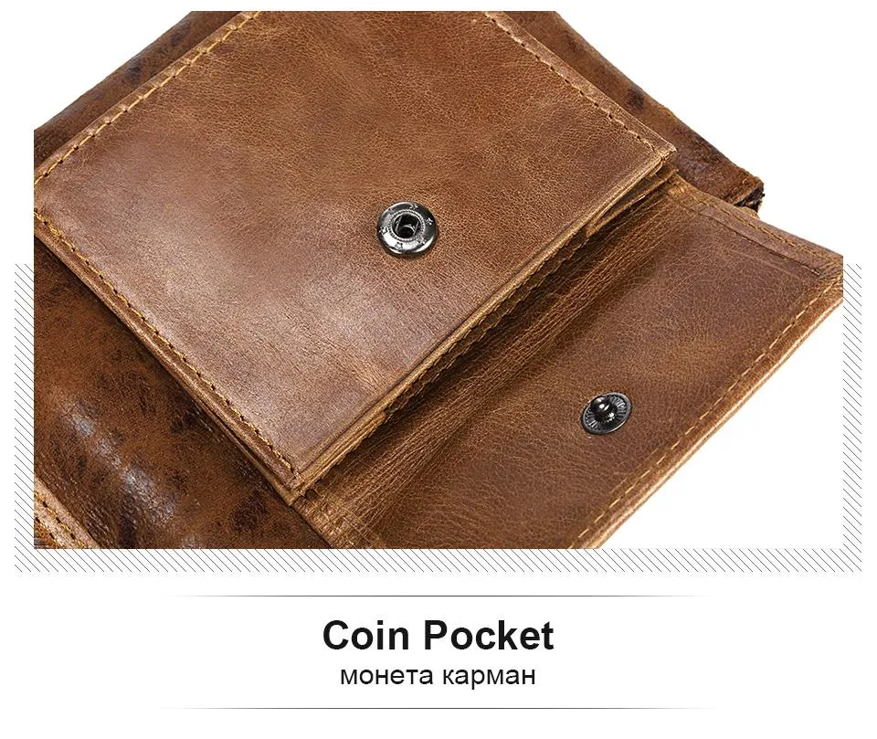 Man Purse Genuine Leather RFID Vintage Wallet Men with Coin Pocket Short  Wallets Small Zipper Walet with Card Holders