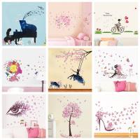 Romantic Sakura Flowers Fairy Eye Butterfly Wall Stickers For Girls Room Home Decoration Diy Bicycle Piano Wall Art Kids Decals Stickers