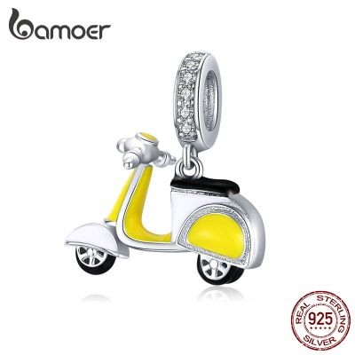 g2ydl2o Bamoer จี้กําไลข้อมือ เงิน 925 รูปรถจักรยานยนต์ สีเหลือง DIY BSC136