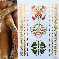 【YF】 Metallic Gold Tattoo Silver Waterproof Temporary tattoos Stickers on the body women Flash men