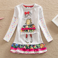 VIKITA Girls Dress Autumn Spring Girl Princess Casual Dresses Children Cotton Dress for Girls Long Sleeve Children Clothes